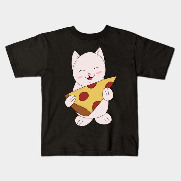 Cat Pizza Time Kids T-Shirt by pako-valor